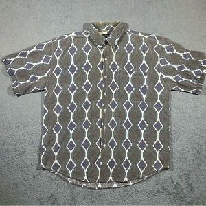 Vintage 90’s Brown & white Weeds button-up shirt aztec style Large Men’s #574